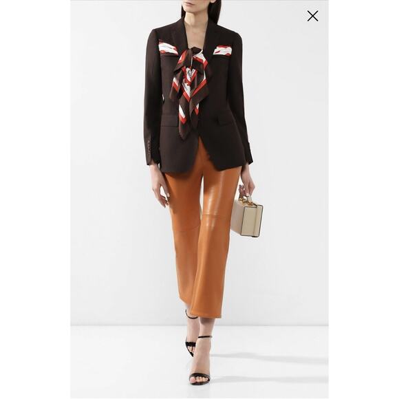 Burberry Runway Size 6 Wool Brown Blazer Jacket Silk Scarf Detail NWT $2,550 - Picture 10 of 14